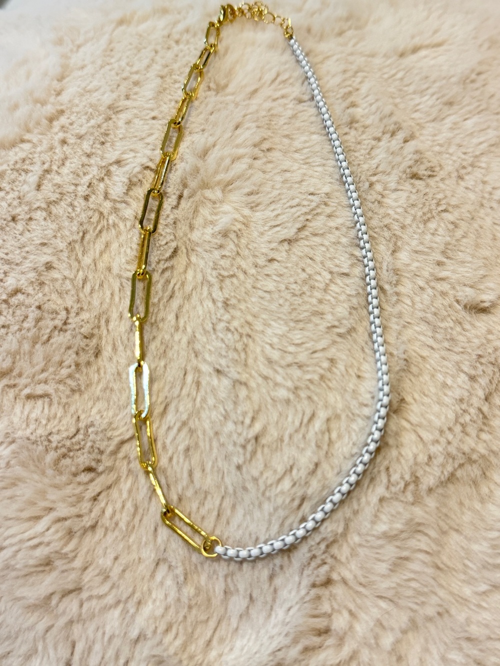 Gold Layered Bead and Chain Necklace Set with White Braided Accent - Picture 4 of 7